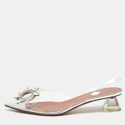 Pre-owned Amina Muaddi Silver Pvc Begum Slingback Pumps Size 38
