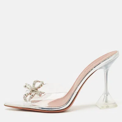 Pre-owned Amina Muaddi Silver Pvc Rosie Slide Sandals Size 38.5