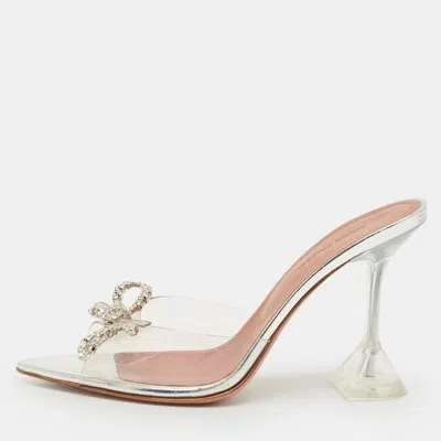 Amina Muaddi Silver Rosie Crystal Embellished Pvc Pointed Toe Sandals