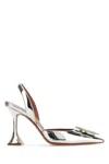 Amina Muaddi Rosie Sling 95 Dark Grey Mirror Patent Pumps
