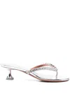 Amina Muaddi Leather Sandals With Crystal-embellished Straps In Metallic