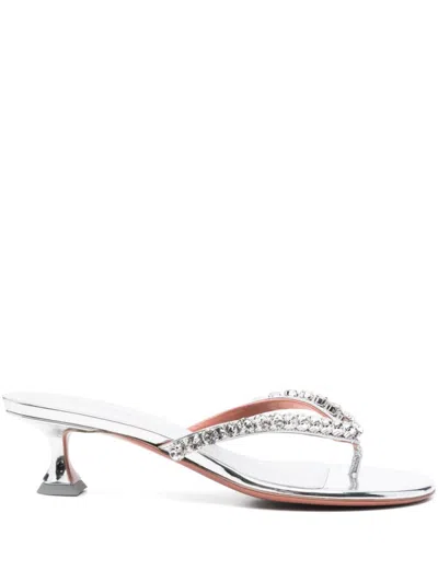 AMINA MUADDI SILVER SLIP ON SANDALS