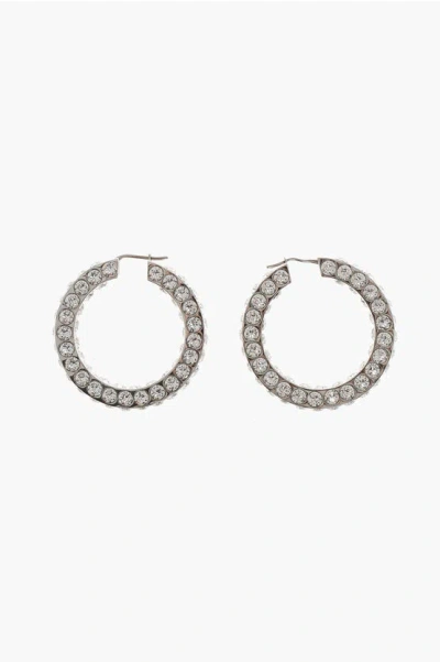 Amina Muaddi Silver-tone Jahleel Hoop Earrings Covered In Luminous White In Metallic