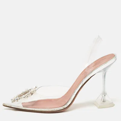 Pre-owned Amina Muaddi Silver/transparent Pvc Begum Pumps Size 38
