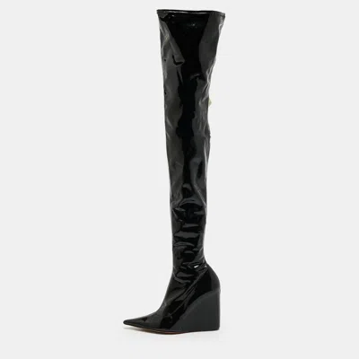 Pre-owned Amina Muaddi Size 38.5 Black Pvc Over The Knee Wedge Boots