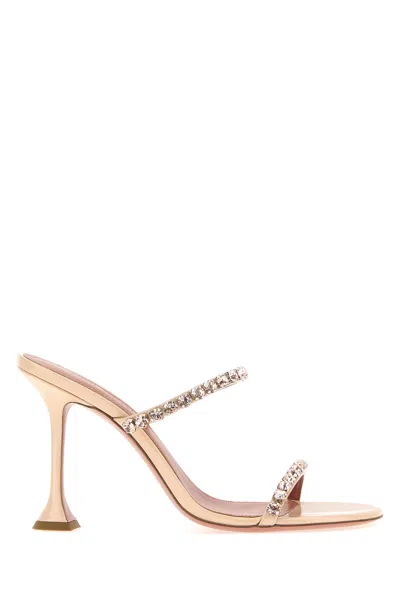 Amina Muaddi Gigi Leather Mules Rhinestone Stiletto Strappy In Multi