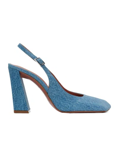 Amina Muaddi Blue Charlotte Sling Heels In Denim