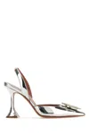 Amina Muaddi Rosie Sling 95 Dark Grey Mirror Patent Pumps In White