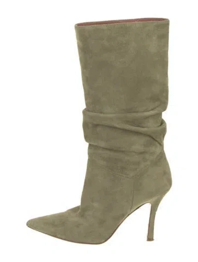 Pre-owned Amina Muaddi Slouch Boots In Green