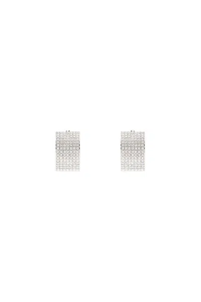 Amina Muaddi Small 'rih Hoop' Earrings With Crystals In 银