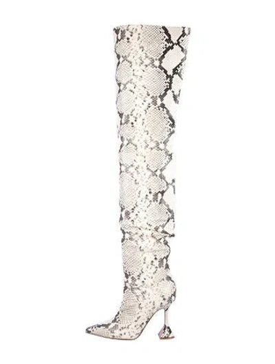 Pre-owned Amina Muaddi Snakeskin Animal Print Boots In White