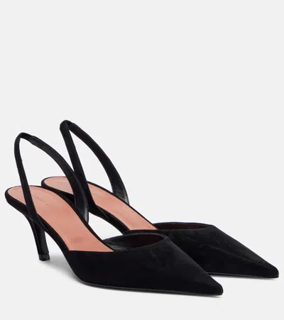 Amina Muaddi Sofia 60 Suede Slingback Pumps In Black