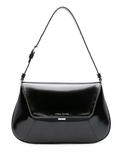 Amina Muaddi Spazzolato Leather Shoulder Bag In Black