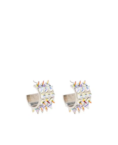 Amina Muaddi Spike-detail Hoop Earrings In White
