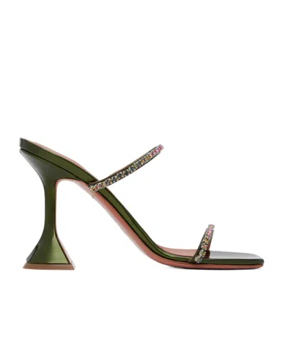 Amina Muaddi Green Gilda Slipper Heeled Sandals In Moss