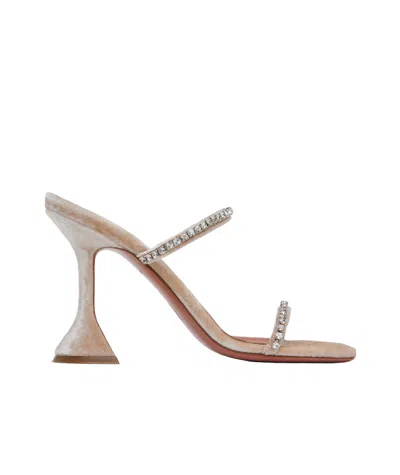 Amina Muaddi Beige Gilda Slipper Heeled Sandals In Champagne