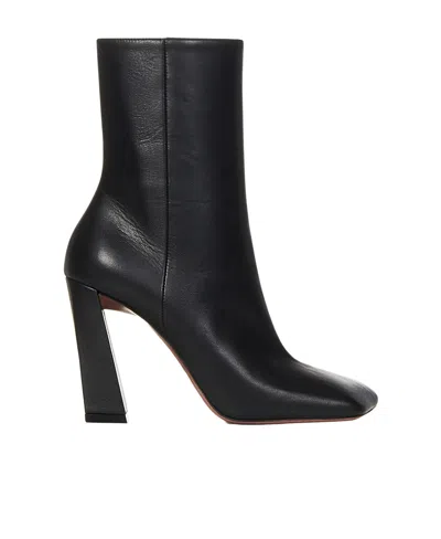 Amina Muaddi Marine 100mm Leather Ankle Boots In Black