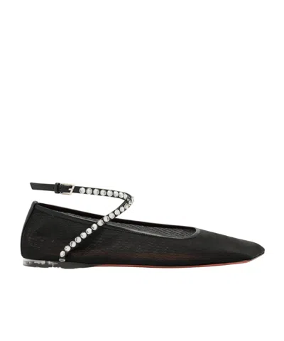 Amina Muaddi Ane Crystal-embellished Mesh Ballet Flats In Black