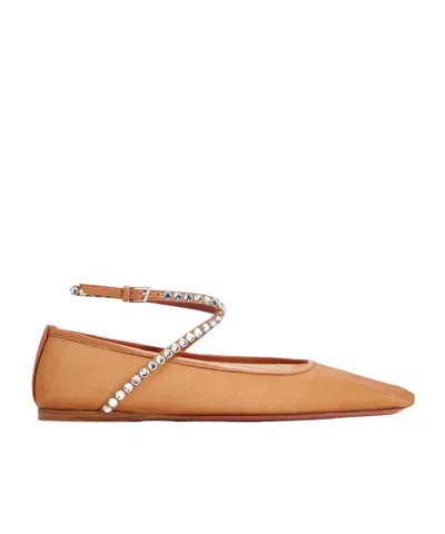 Amina Muaddi Square Toe Ballet Shoes In Nude