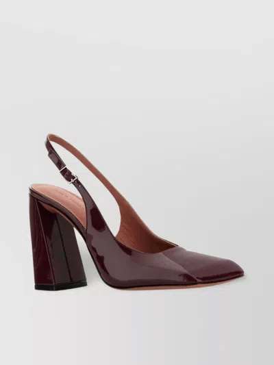Amina Muaddi Square Toe Block Heel Pumps In Patent Leather In Burgundy