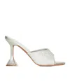 Amina Muaddi Satin Lupita Crystal Dust Heeled Mules 95 In Silver