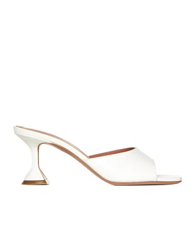 Amina Muaddi Square Toe High Heel Sandals In White