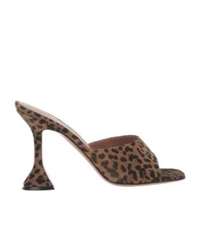 Amina Muaddi Square Toe High Heel Sandals In Brown