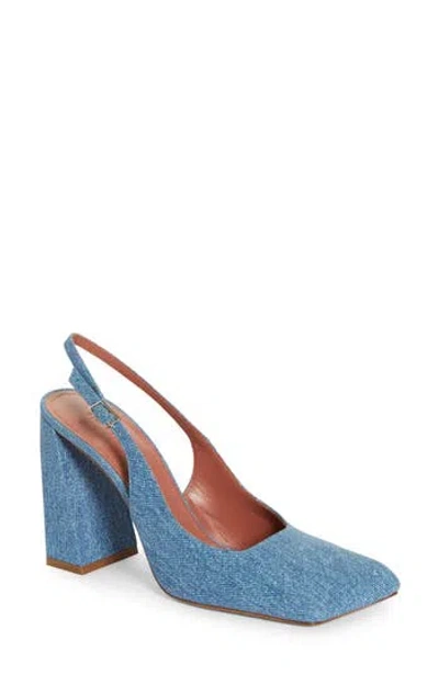 Amina Muaddi Charlotte Denim-effect Suede Slingback Pumps In Blue