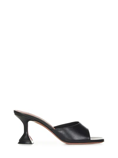 Amina Muaddi Open-toe Black Nappa Leather Mules With Flared Heel