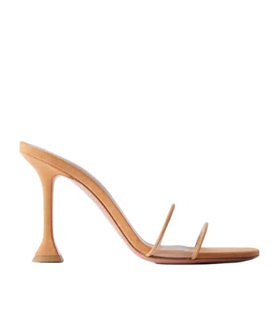 Amina Muaddi Square-toe High-heel Slides In Brown