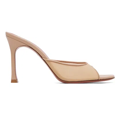 Amina Muaddi Ssense Exclusive Beige Alexa Mesh Slipper 95 Heeled Sandals In Brown