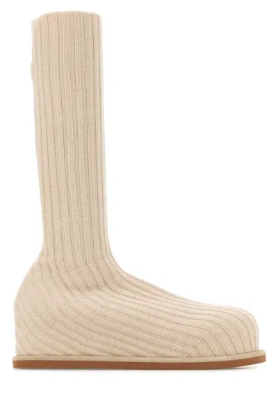 Amina Muaddi Stretch Boot In Beige