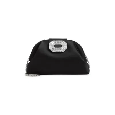 Amina Muaddi Satin Finish Shoulder Bag With Embellished Buckle In Black