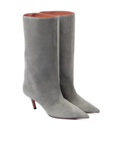 Amina Muaddi Suede Boots In Animal Print