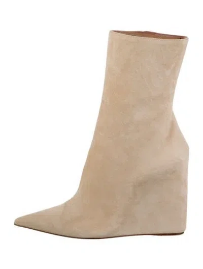Pre-owned Amina Muaddi Suede Boots W/ Tags In Neutrals