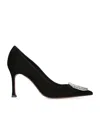 Amina Muaddi Crystal Decorated Pointed High Heels In Black