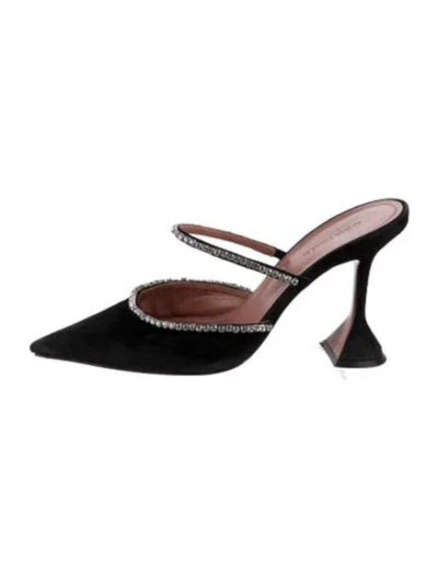 Pre-owned Amina Muaddi Suede Crystal Embellishments Mules In Black