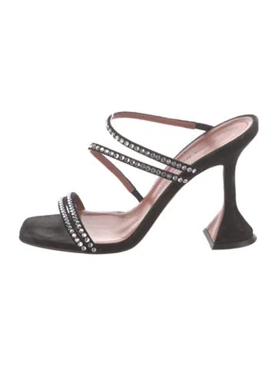 Pre-owned Amina Muaddi Suede Crystal Embellishments Slides In Black