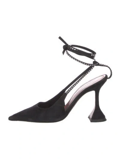 Pre-owned Amina Muaddi Suede Crystal Embellishments Slingback Pumps In Black