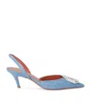 Amina Muaddi Camelia Crystal-embellished Denim-effect Satin Slingback Pumps In Blue