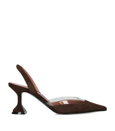 Amina Muaddi Suede Lara Slingback Heels 70 In Brown