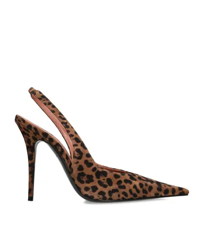 Amina Muaddi Suede Leopard Print Anok Slingback Pumps 105 In Brown