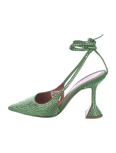 Pre-owned Amina Muaddi Suede Patterned Pumps In Green