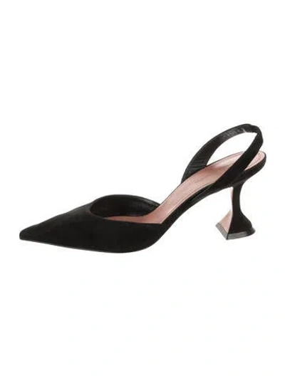 Pre-owned Amina Muaddi Suede Slingback Pumps In Black