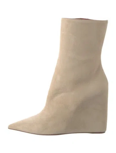 Pre-owned Amina Muaddi Suede Sock Boots In Neutral