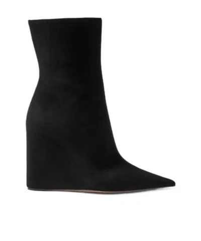 Amina Muaddi Suede Wedge Ankle Boots In Black