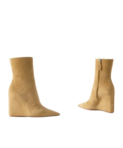 Amina Muaddi Suede Wedge Ankle Boots In Brown