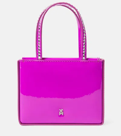 Amina Muaddi Super Amini Gilda Mini Patent Leather Tote Bag In Orchid-white Crystals