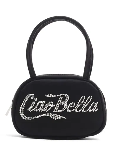 Amina Muaddi Superamini Ciao Bella Bag In Black Satin In Blue