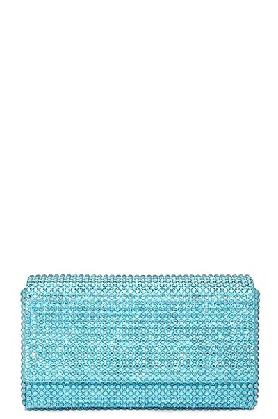 Pre-owned Amina Muaddi Superamini Paloma Satin Clutch In Turquoise & Aquabohemica Crystals